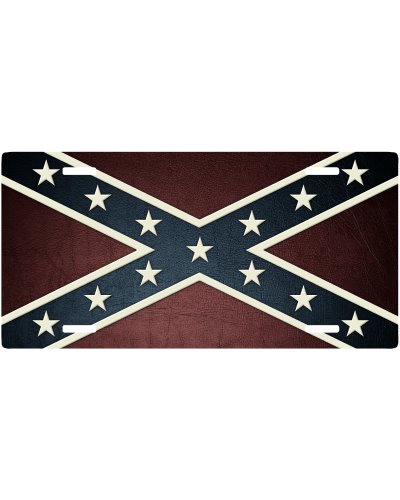Leather Texture Confederate Battle Flag car tag